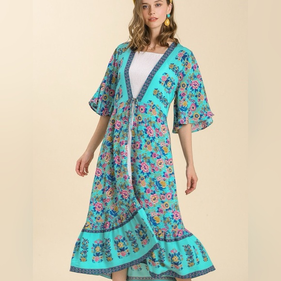 Umgee Sweaters - Umgee NWT Gypsy Boho Duster Teal Blue hippy bohemian Cardigan Kimono S M L